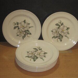 10 MAGNOLIA Homer Laughlin Eggshell Nautilus DINNER PLATEs.  Made in USA